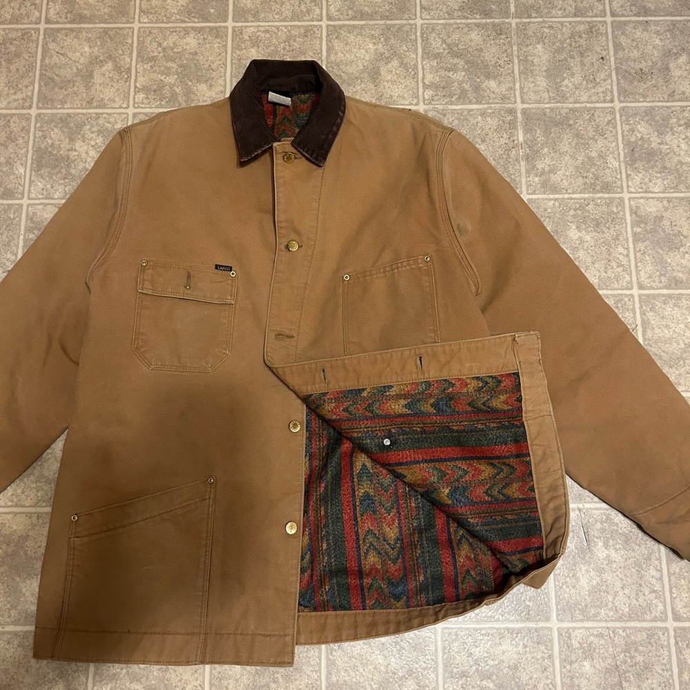Men's Tan Jacket With Patterned Lining - image 1
